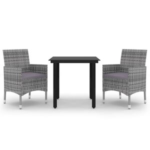 vidaXL 3 Piece Garden Dining Set Poly Rattan and Glass