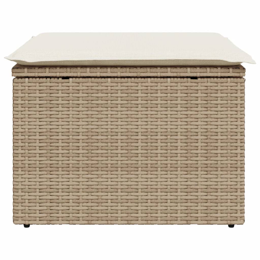 vidaXL Garden Stool with Cushion Beige 55x55x37 cm Poly Rattan