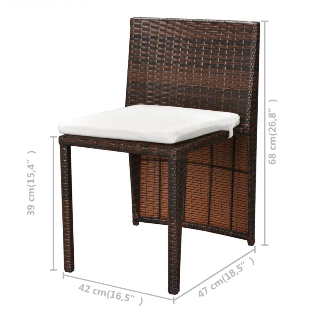 vidaXL 3 Piece Bistro Set with Cushions Poly Rattan Brown