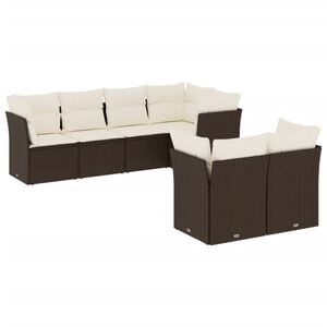 vidaXL 7 Piece Garden Sofa Set with Cushions Brown Poly Rattan