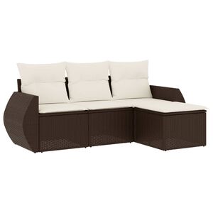 vidaXL 4 Piece Garden Sofa Set with Cushions Brown Poly Rattan