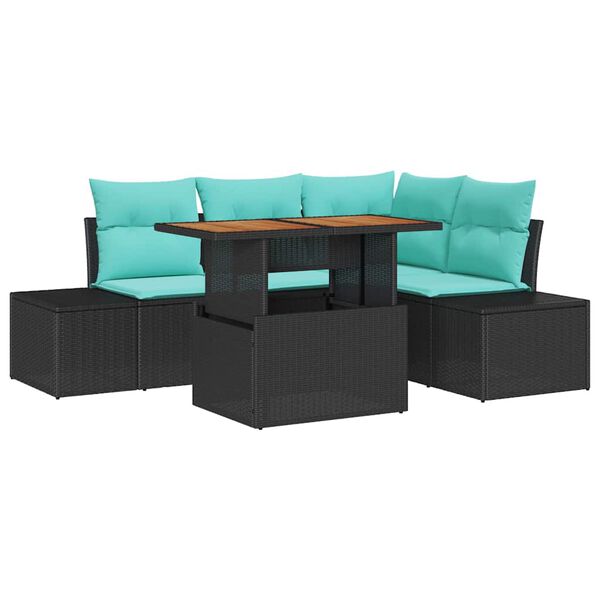 vidaXL Garden Dining Set with Cushion 5 pcs Black and Teal