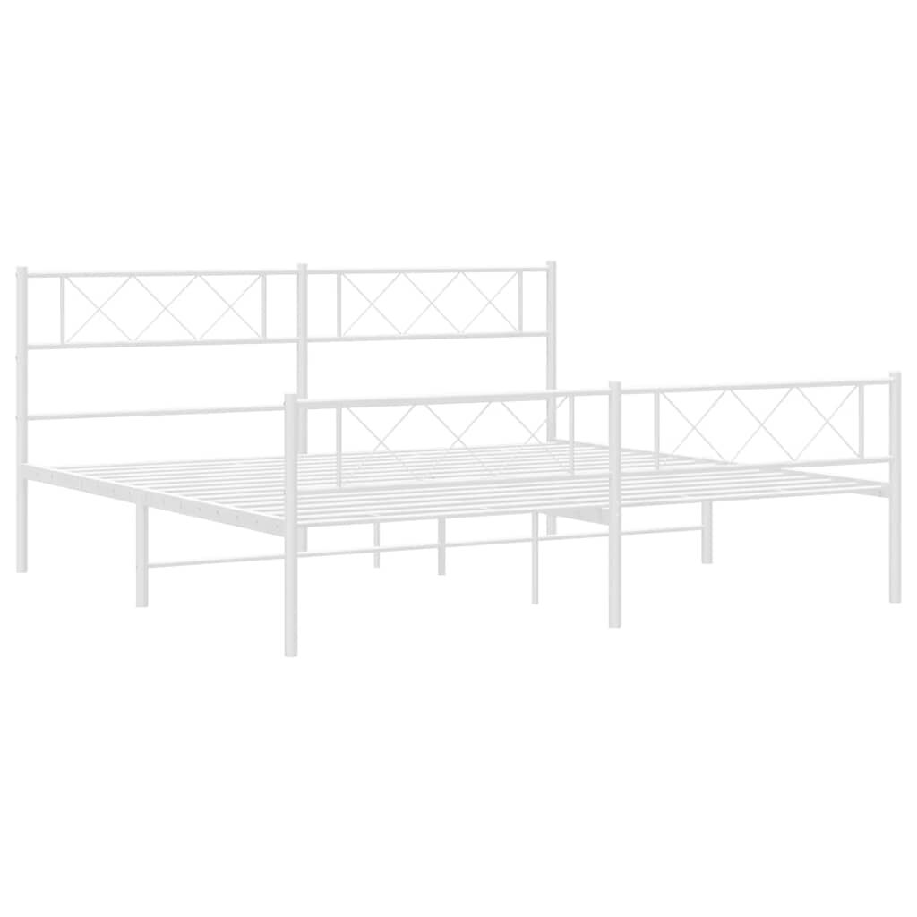 vidaXL Metal Bed Frame without Mattress with Footboard White 193x203cm