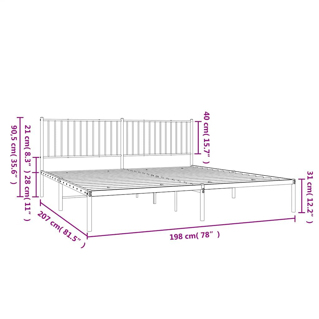 vidaXL Metal Bed Frame without Mattress with Headboard Black 193x203cm