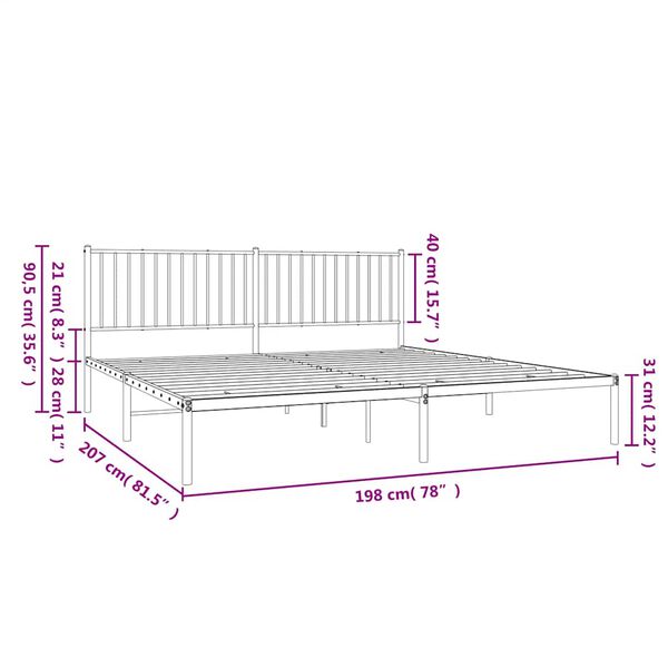 vidaXL Metal Bed Frame without Mattress with Headboard Black 193x203cm