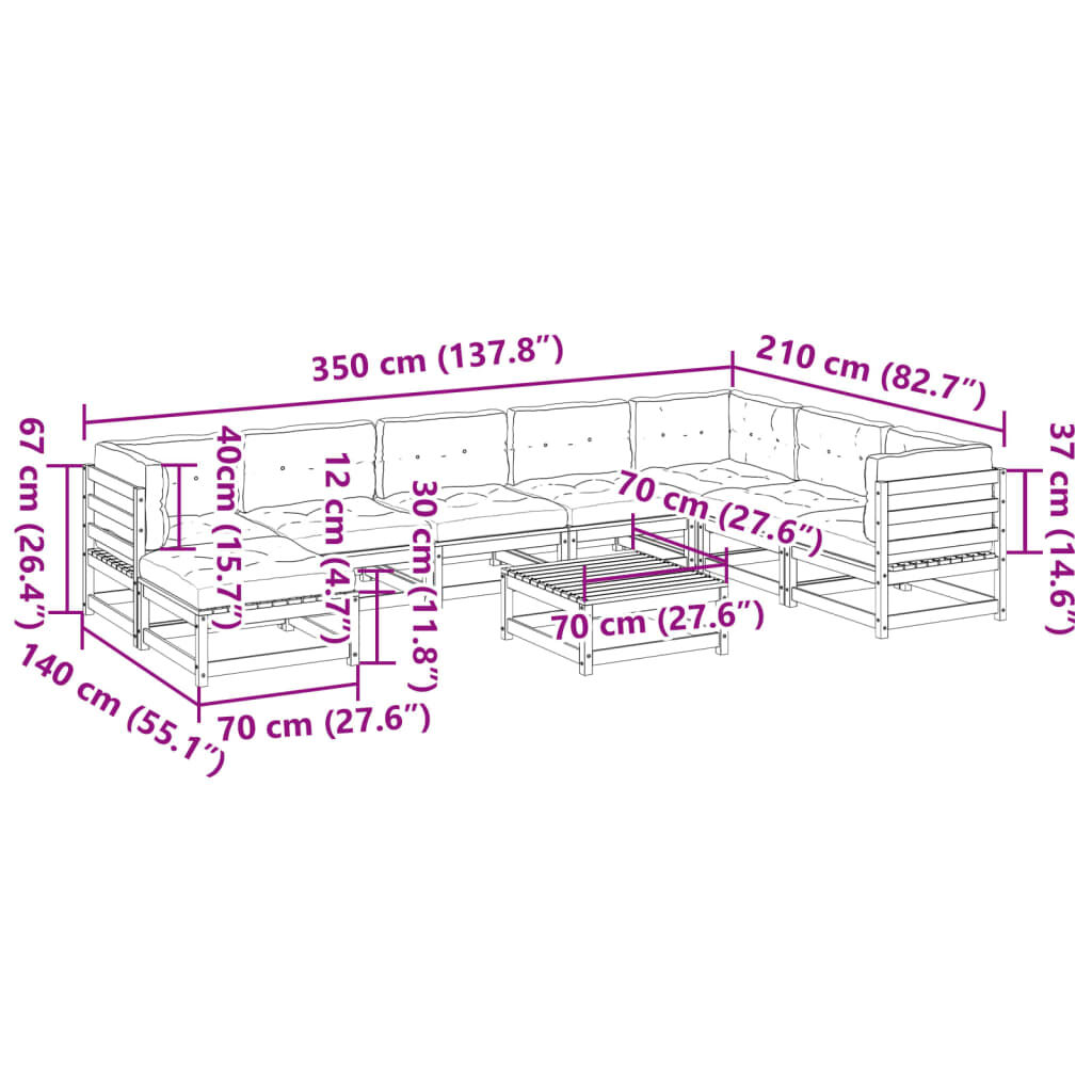 vidaXL 9 Piece Garden Sofa Set with Cushions Solid Wood Pine