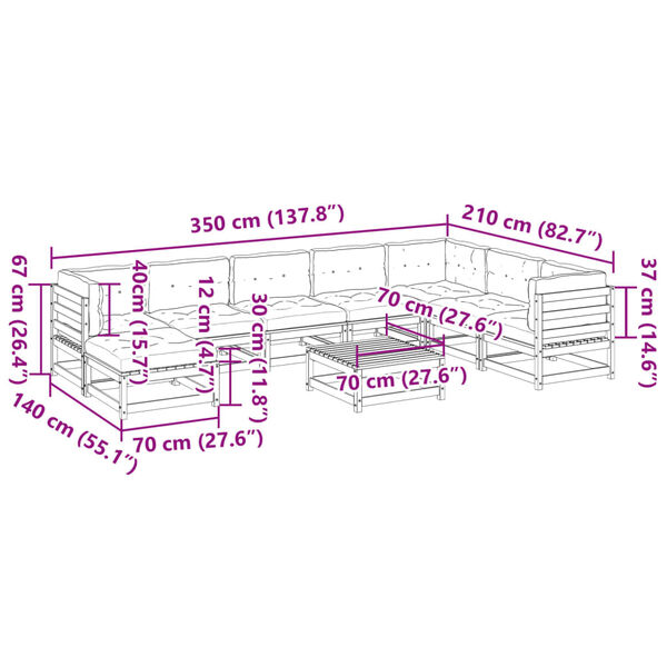 vidaXL 9 Piece Garden Sofa Set with Cushions Solid Wood Pine