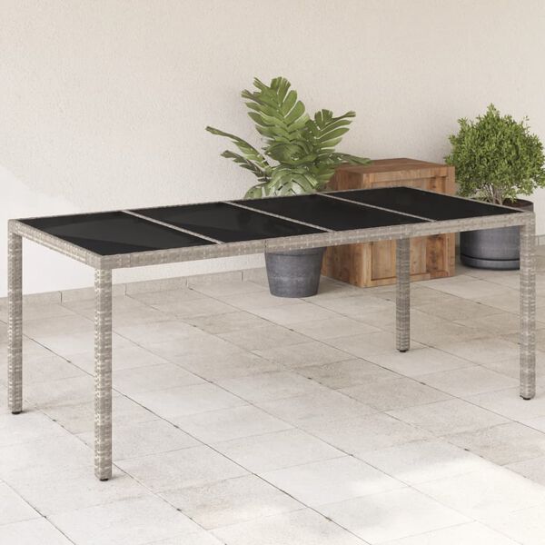vidaXL Garden Table with Glass Top Light Grey 190x90x75 cm Poly Rattan