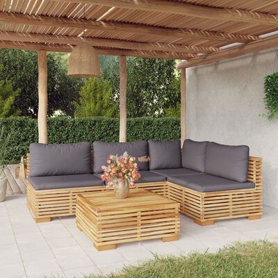 vidaXL 5 Piece Garden Lounge Set with Cushions Solid Teak Wood