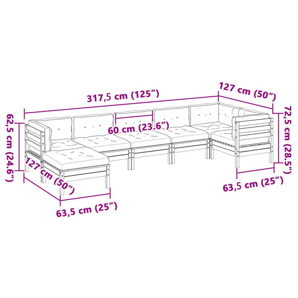 vidaXL 7 Piece Garden Sofa Set with Cushions Wax Brown Solid Wood Pine