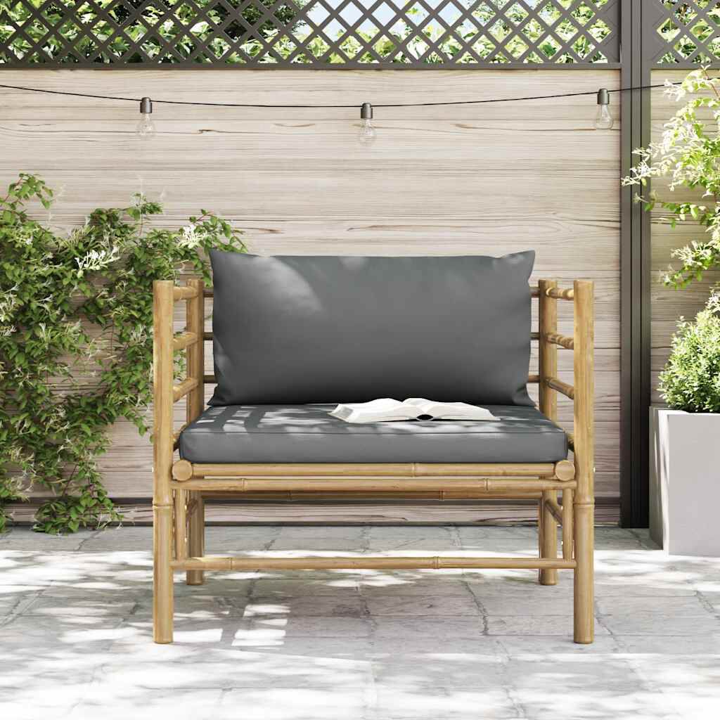 vidaXL Garden Sofa with Dark Grey Cushions Bamboo