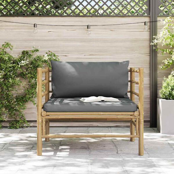 vidaXL Garden Sofa with Dark Grey Cushions Bamboo