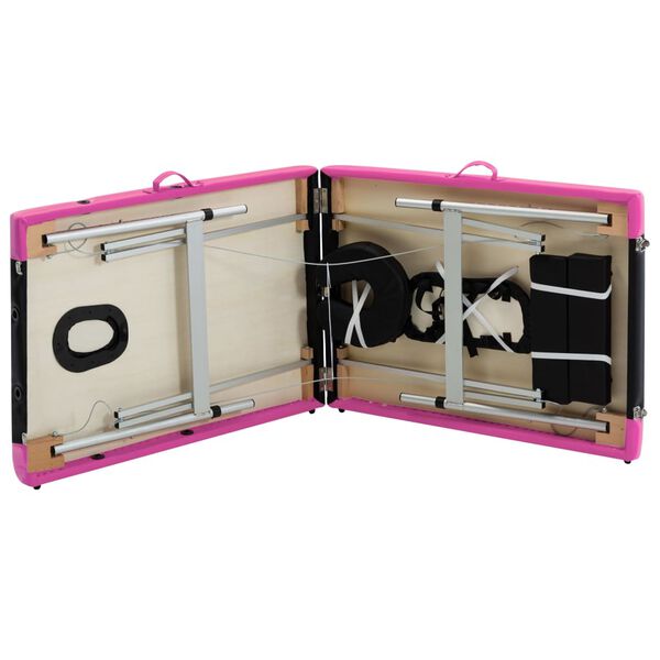vidaXL 2-Zone Foldable Massage Table Aluminium Black and Pink
