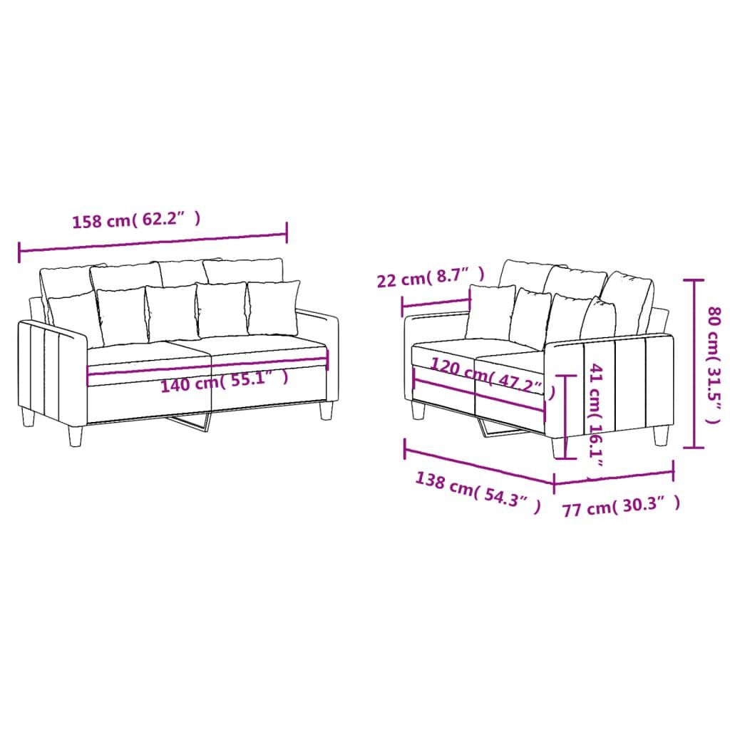 vidaXL 2 Piece Sofa Set with Cushions Dark Grey Fabric