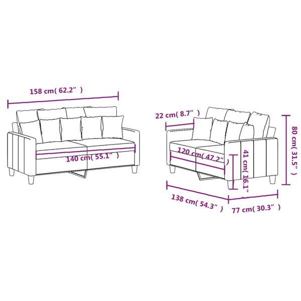 vidaXL 2 Piece Sofa Set with Cushions Dark Grey Fabric