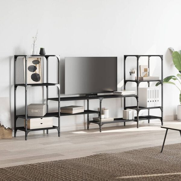vidaXL TV Cabinet Black 206.5x28.5x95 cm Engineered Wood