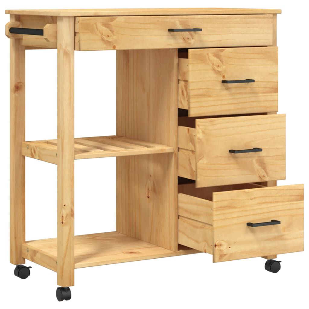 vidaXL Kitchen Trolley MONZA 84x40x90 cm Solid Wood Pine