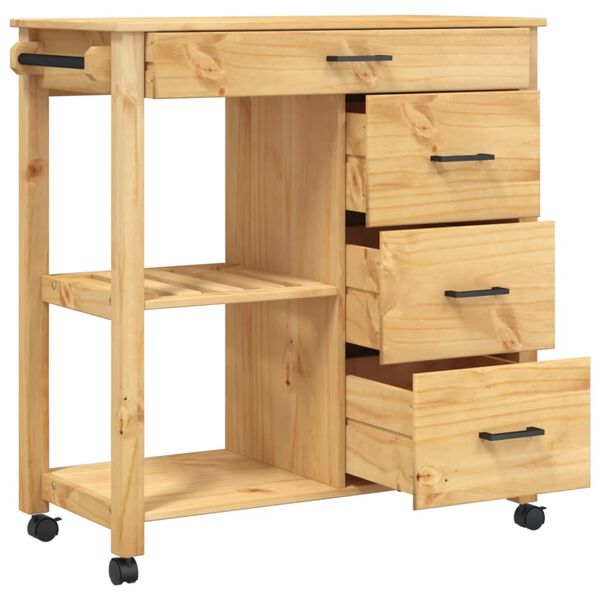 vidaXL Kitchen Trolley MONZA 84x40x90 cm Solid Wood Pine
