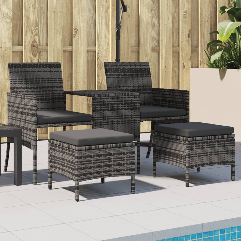 vidaXL 2-Seater Garden Sofa with Tea Table & Stools Poly Rattan Grey