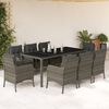 vidaXL 9 Piece Garden Dining Set with Cushions Grey Poly Rattan