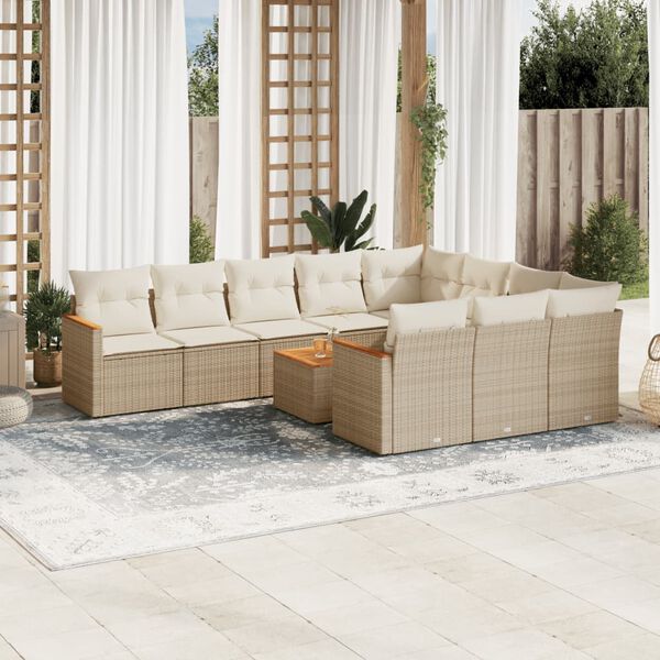 vidaXL 11 Piece Garden Sofa Set with Cushions Beige Poly Rattan