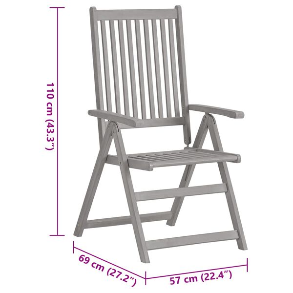 vidaXL Garden Reclining Chairs 3 pcs with Cushions Solid Acacia Wood