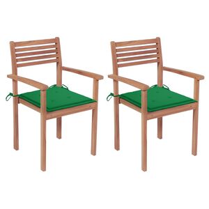 vidaXL Garden Chairs 2 pcs with Green Cushions Solid Teak Wood