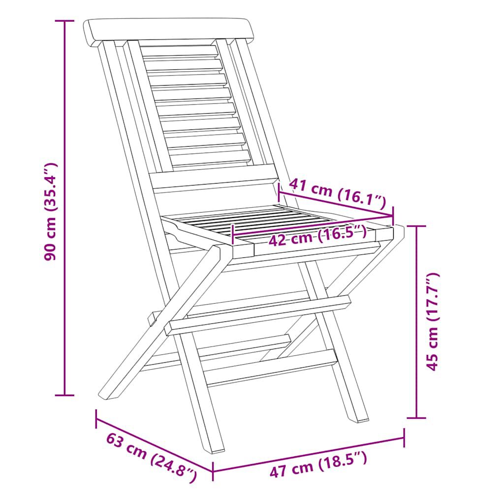 vidaXL Folding Garden Chairs 2 pcs 47x63x90 cm Solid Wood Teak