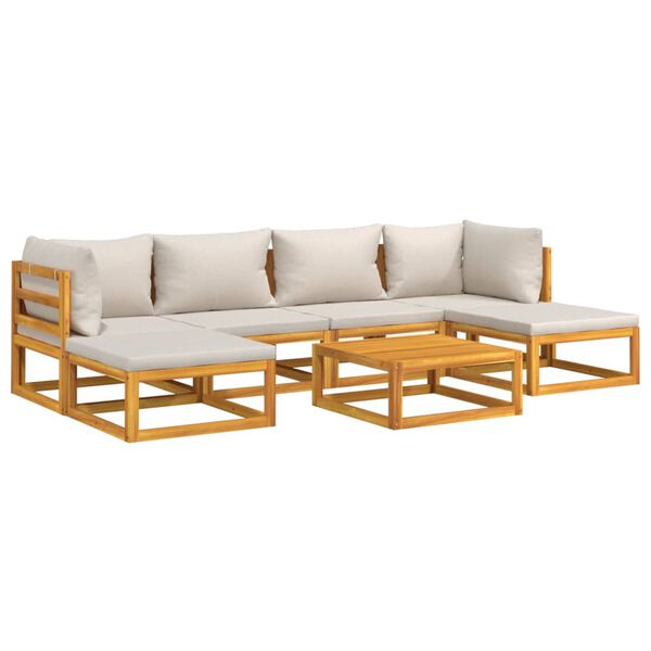 vidaXL 7 Piece Garden Lounge Set with Light Grey Cushions Solid Wood