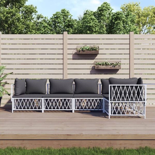 vidaXL 5 Piece Garden Lounge Set with Cushions White Steel