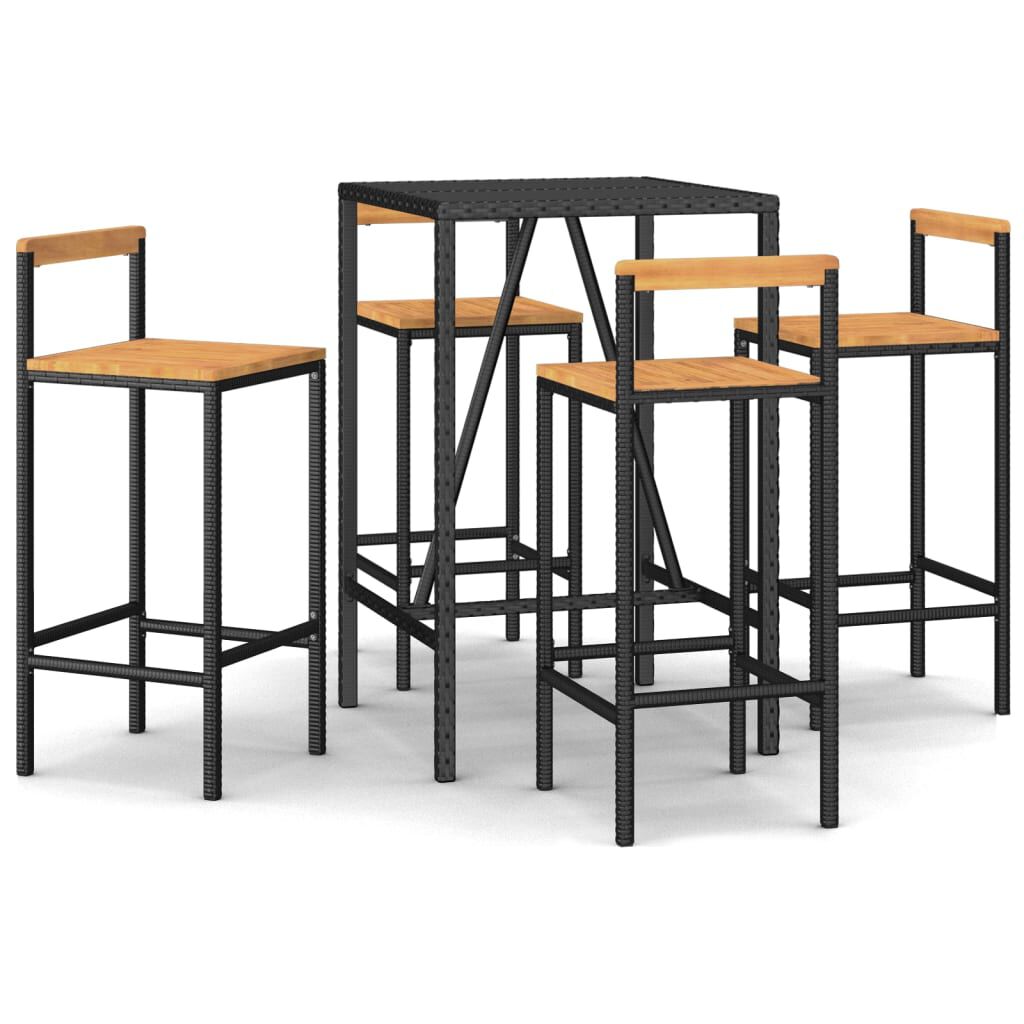 vidaXL 5 Piece Garden Bar Set Black Poly Rattan& Solid Wood Acacia