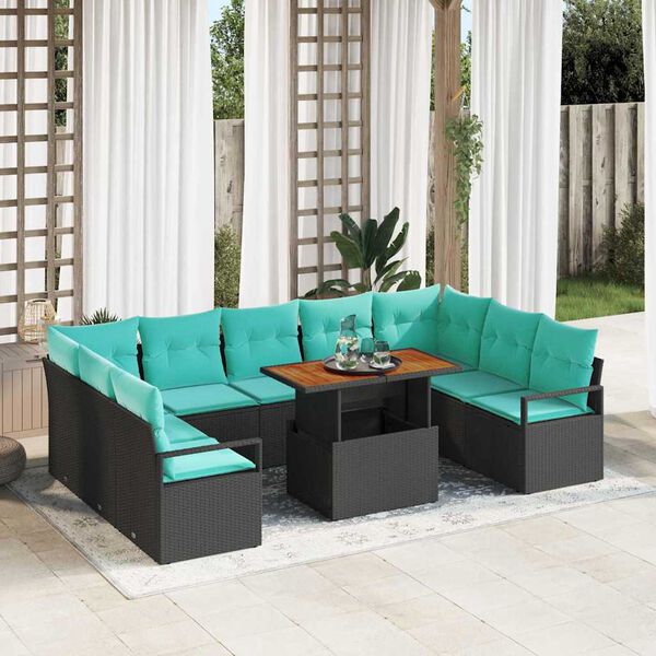 vidaXL Garden Sofa Set with Storage 10 pcs Black Poly rattan