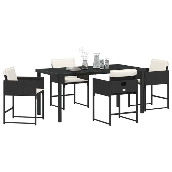 vidaXL Garden Dining Set with Cushion 5 pcs Black Poly Rattan