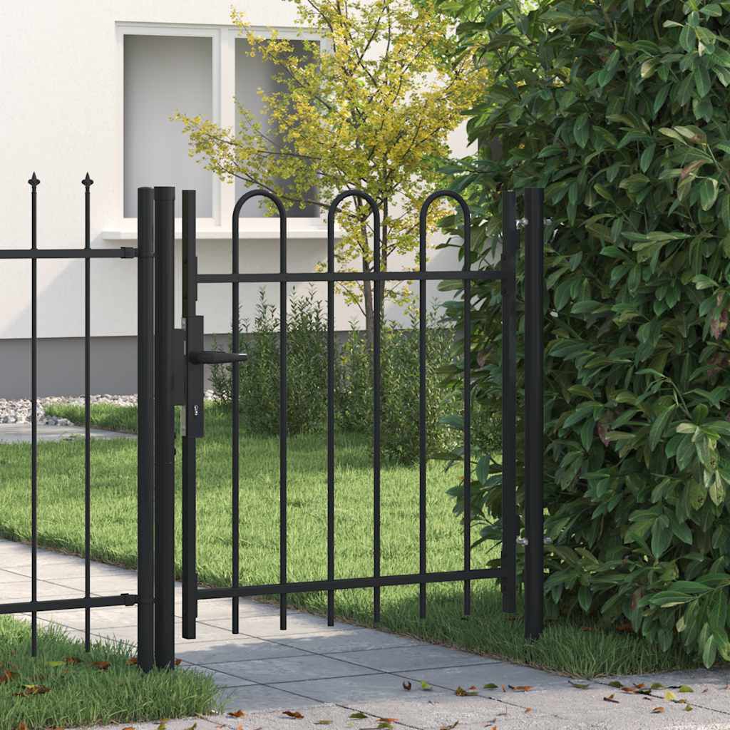 vidaXL Fence Gate Single Door with Arched Top Steel 1x1 m Black