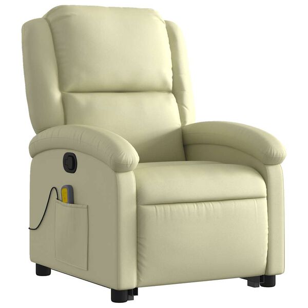 vidaXL Stand up Massage Recliner Chair Cream Real Leather