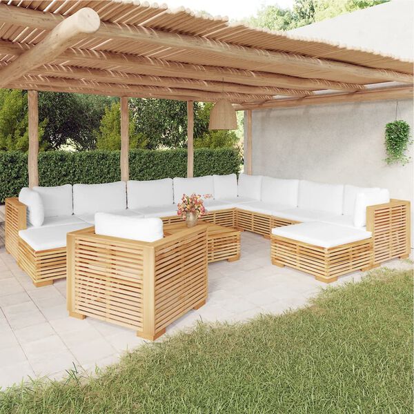 vidaXL 12 Piece Garden Lounge Set with Cushions Solid Teak Wood