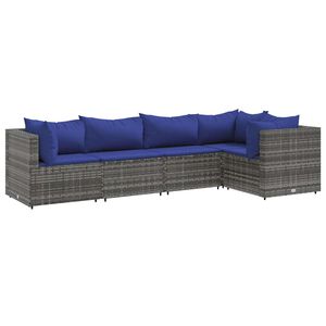 vidaXL 5 Piece Garden Lounge Set with Cushions Grey Poly Rattan