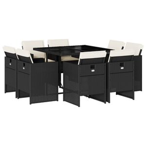 vidaXL 11 Piece Garden Dining Set with Cushions Brown Poly Rattan