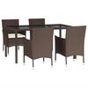 vidaXL 5 Piece Garden Dining Set with Cushions Brown Poly Rattan