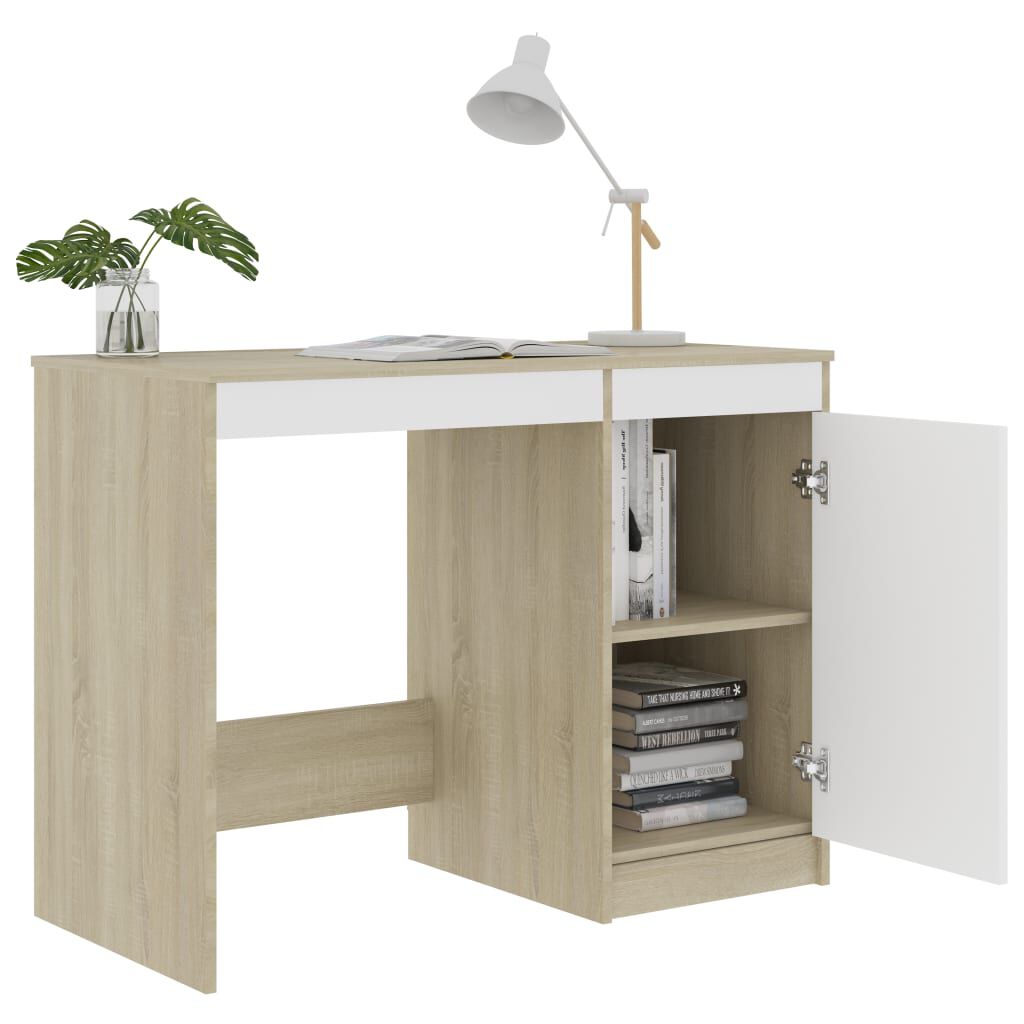 vidaXL Desk White and Sonoma Oak 100x50x76 cm Engineered Wood