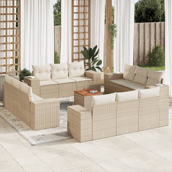 vidaXL 13 Piece Garden Sofa Set with Cushions Beige Poly Rattan