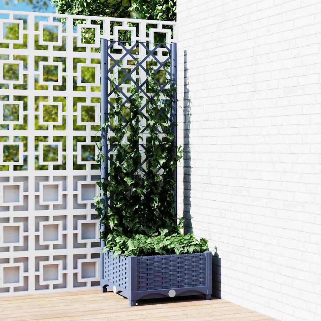 vidaXL Garden Planter with Trellis Blue Grey 40x40x121.5 cm PP