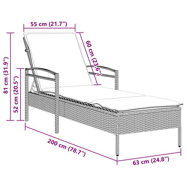 vidaXL Sun Lounger with Cushion Brown 63x200x81 cm Poly Rattan