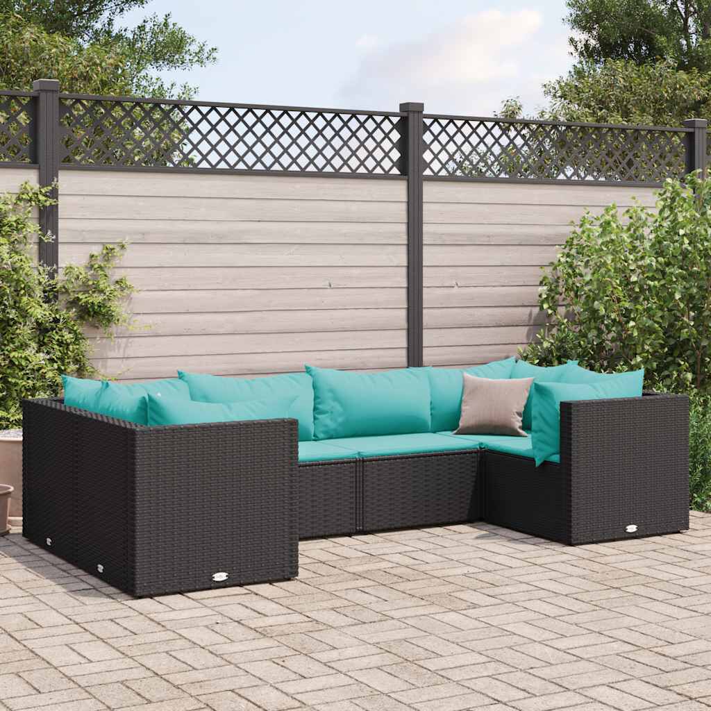 vidaXL 6 Piece Garden Lounge Set with Cushions Black Poly Rattan