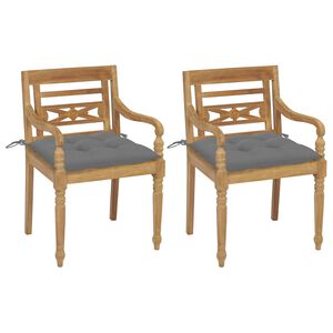 vidaXL Batavia Chairs 2 pcs with Grey Cushions Solid Teak Wood