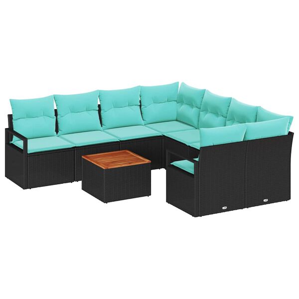 vidaXL Garden Sofa Set 9 pcs Black and turquoise