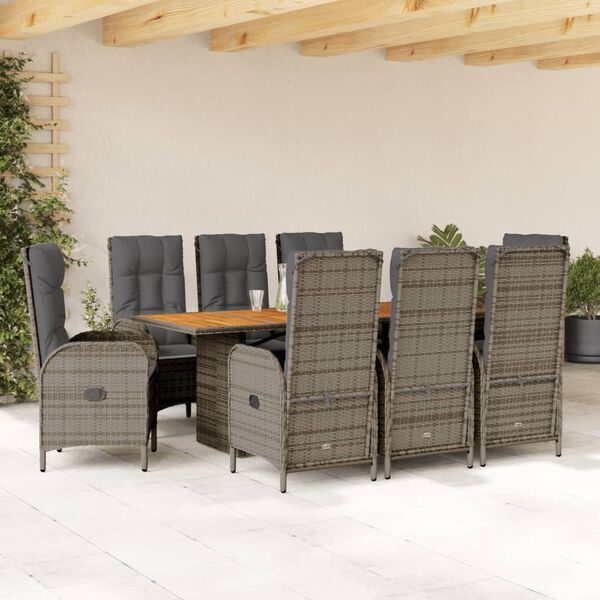 vidaXL 9 Piece Garden Dining Set with Cushions Grey Poly Rattan