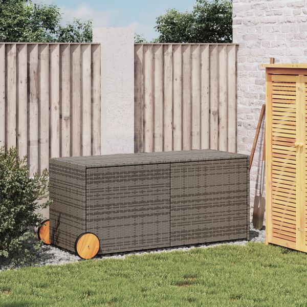 vidaXL Garden Storage Box with Wheels Grey 283L Poly Rattan