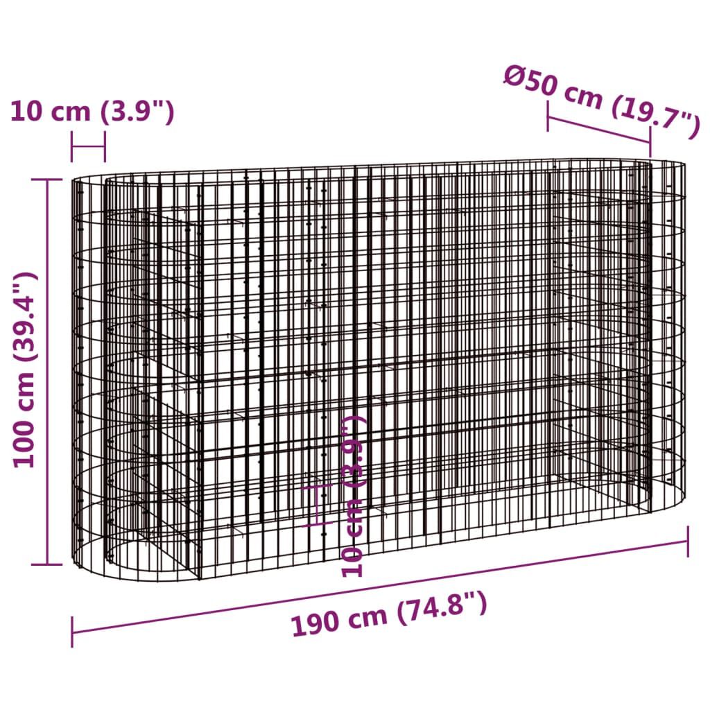 vidaXL Gabion Raised Bed Galvanised Iron 190x50x100 cm