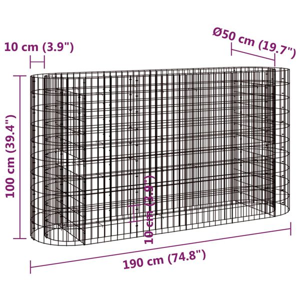 vidaXL Gabion Raised Bed Galvanised Iron 190x50x100 cm
